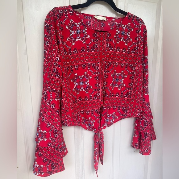 Altar’d State Red Bandana Print Tie-Front Crop Top - Size S - Picture 2 of 7